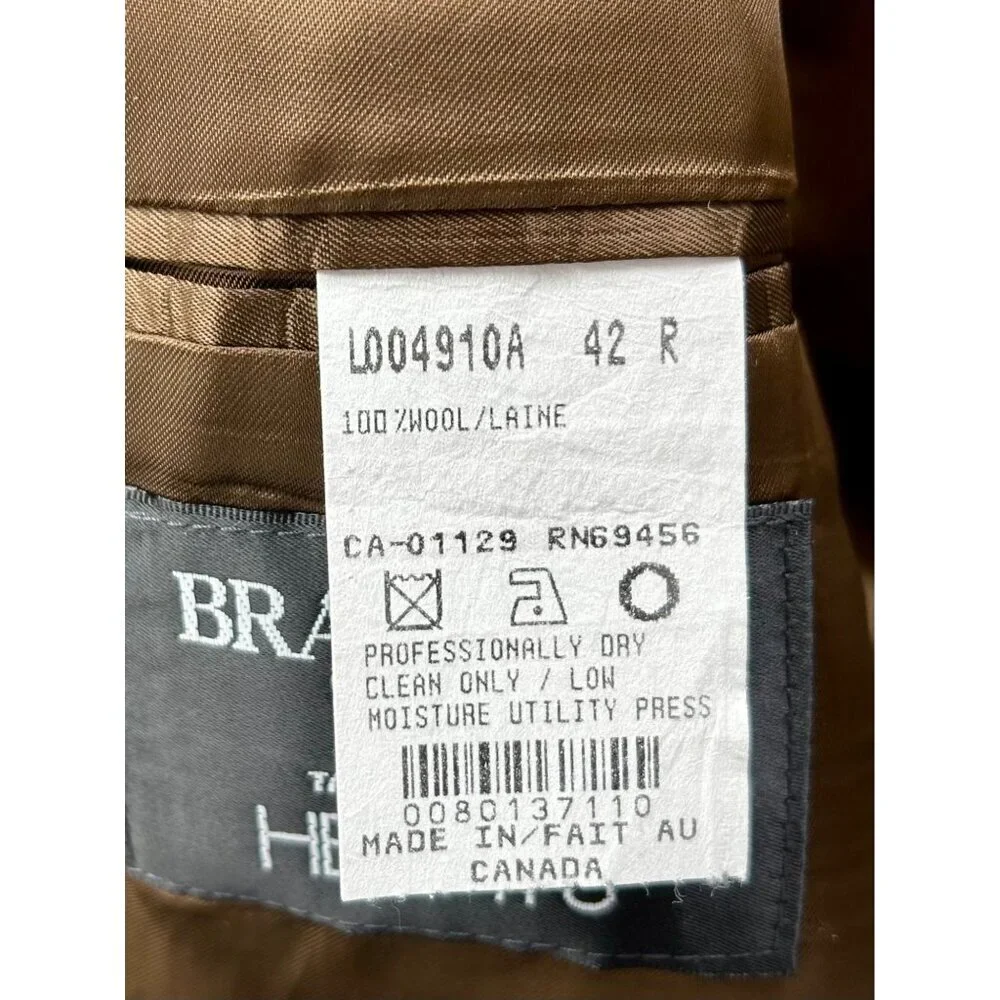 BRANDINI Le Collezioni Men's 42R 100% Wool Blazer Classic Fit Brown Tweed Tailor
